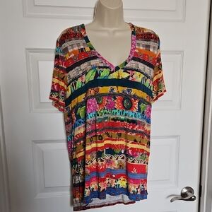 Johnny Was Colorful Striped Short Sleeve Tee